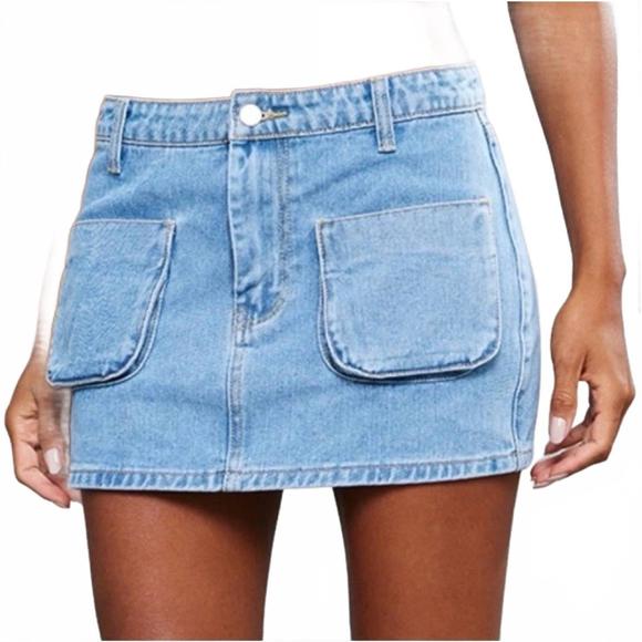 PRETTYLITTLETHING Dresses & Skirts - NEW PRETTYLITTLETHING wash cargo pocket front denim mini skirt in light blue